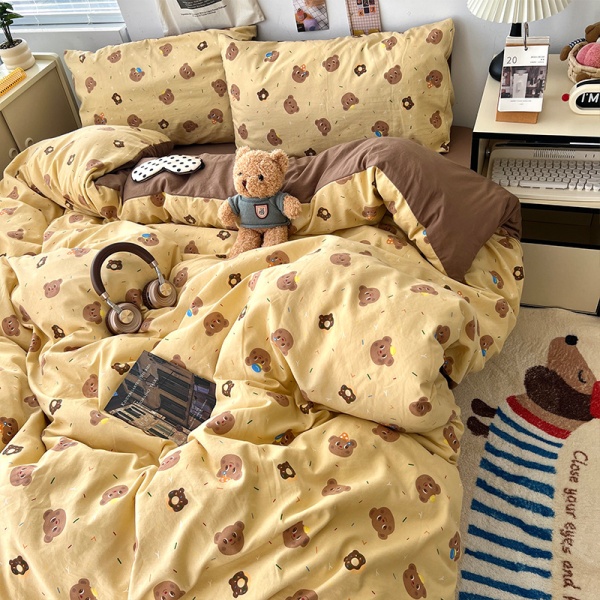 2025春夏款柔软亲肤水洗棉四件套学生宿舍卡通小熊被套床单三件套