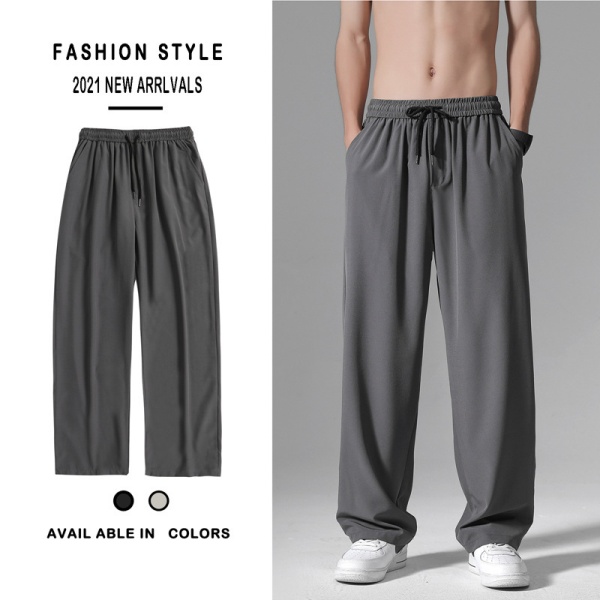 男士裤子夏季薄款潮流百搭宽松休闲长裤阔腿直筒垂感空调冰丝西裤