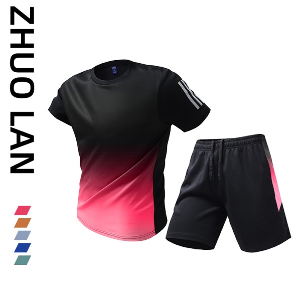 大码短袖运动套装男2024夏季胖子加大码跑步健身宽松两件短袖短裤