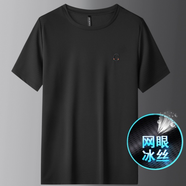 冰丝短袖男士夏季超薄大码男装透气网眼圆领男t恤速干半袖体恤506