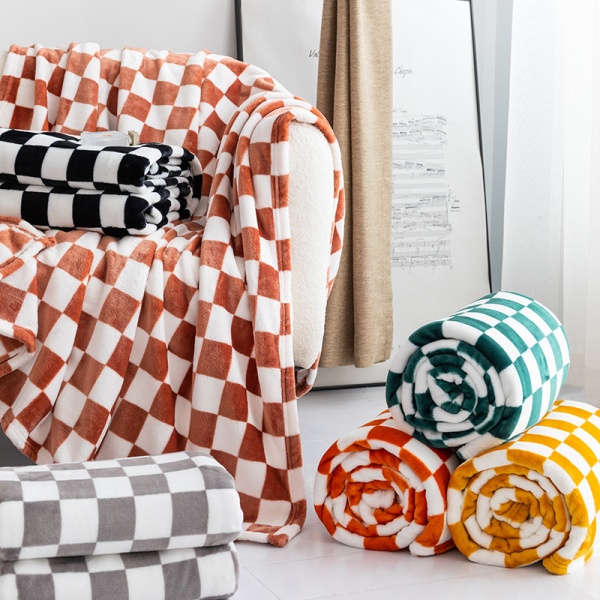 棋盘格毛毯法兰绒加厚金貂绒毯子空调毯午休膝盖毯圣诞礼品毯跨境