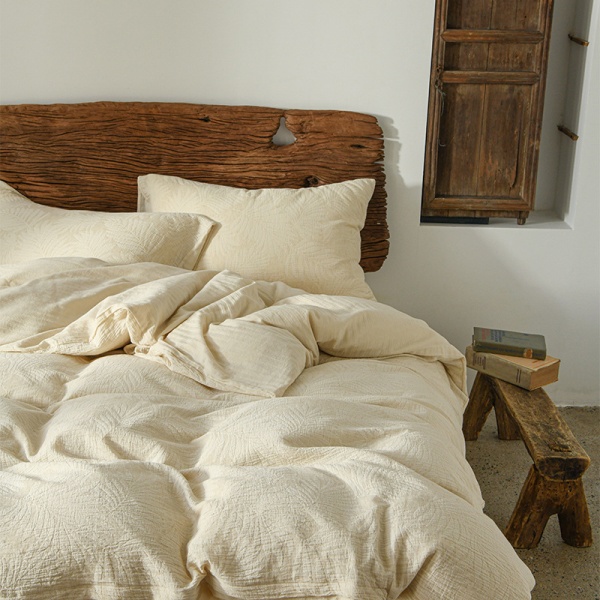 日式A类亚麻棉麻四件套侘寂风床单色织提花被套棉纱床上用品被罩4