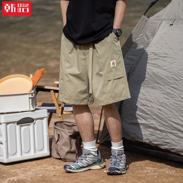 韩路男装 层次活页工装腰带短裤男夏季新款复古宽松五分休闲裤子