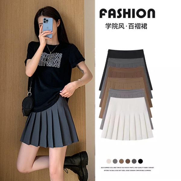 百褶裙女夏季白色短裙日系高腰显瘦学院新款jk格子大码a字半身裙