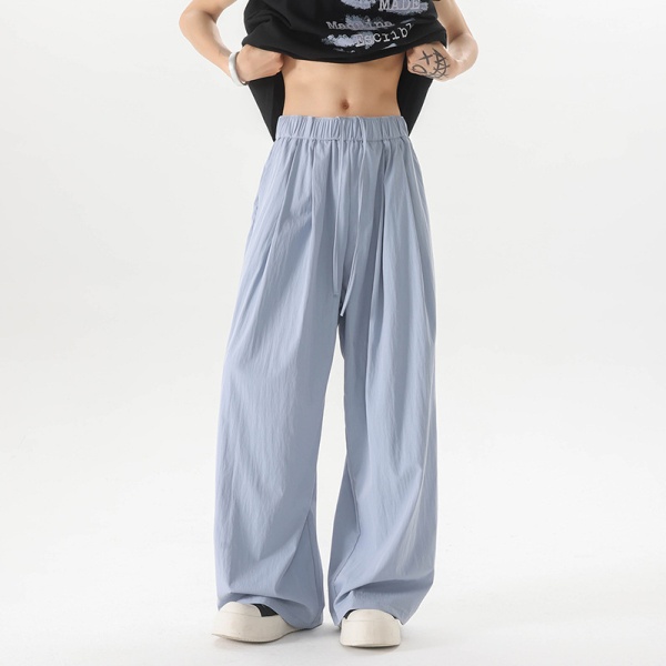 2025夏季新款男士冰丝垂感休闲直筒裤慵懒风山本裤阔腿拖地裤男