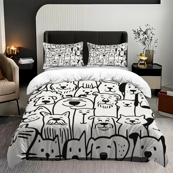 外贸被套定制定做卡通小狗枕套被罩儿童床上用品三件套跨境亚马逊