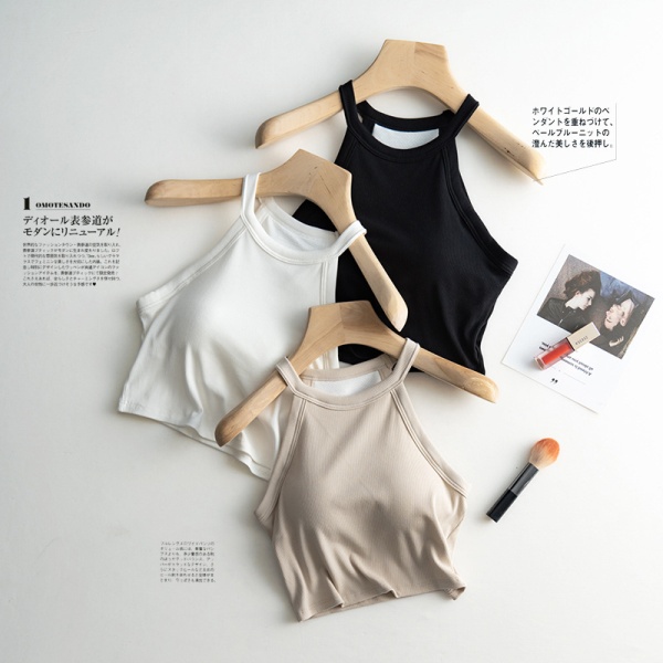 免穿文胸一体式露脐吊带内搭小背心女士带胸垫防走光打底内衣夏季