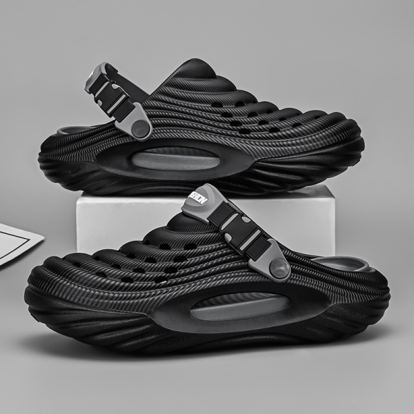 新款洞洞鞋男夏季外穿防滑包头沙滩凉鞋时尚简约运动休闲厚底拖鞋