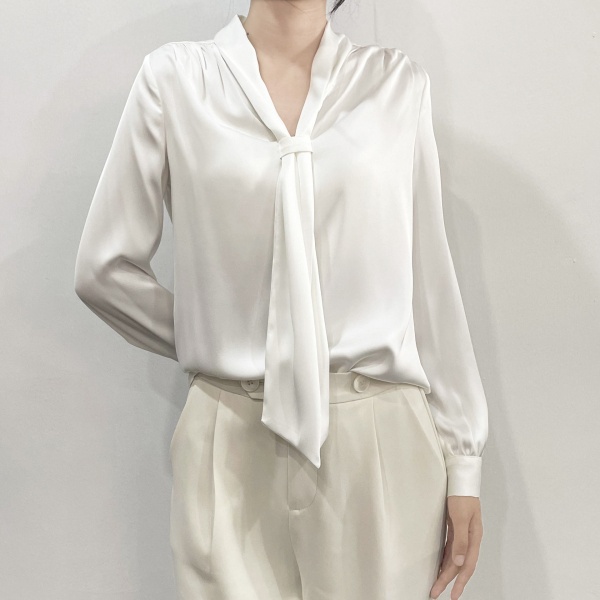 2023夏季新款飘带领职业装通勤百搭女士衬衫