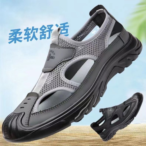 夏季透气男士包头凉鞋镂空网面洞洞鞋户外防滑轻便运动休闲沙滩鞋