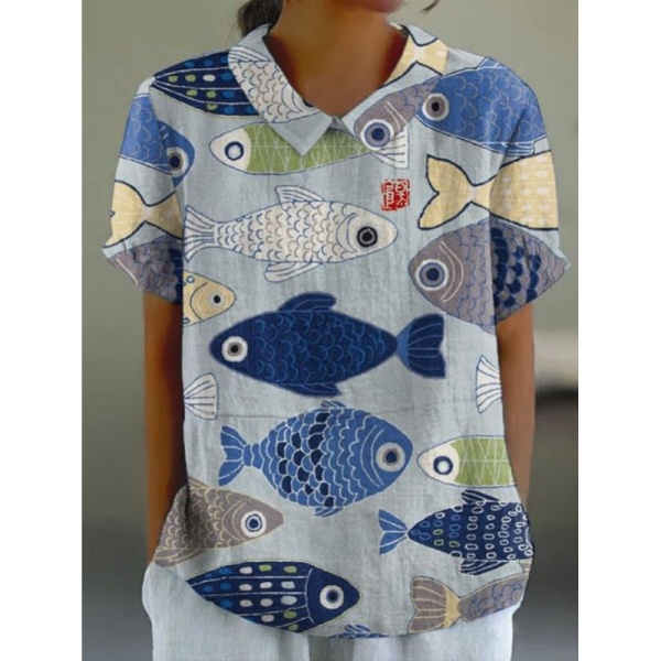 跨境外贸2024夏季女装新款亚马逊宽松印花圆领休闲大码套头女装T