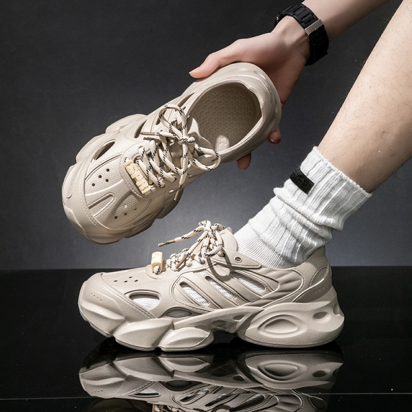 老爹洞洞鞋男夏季外穿厚底涉水漂流沙滩鞋轻便时尚系带运动凉鞋男