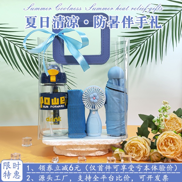 清凉夏日伴手礼袋防暑降温礼品套装实用小礼品轻奢毕业礼物猫