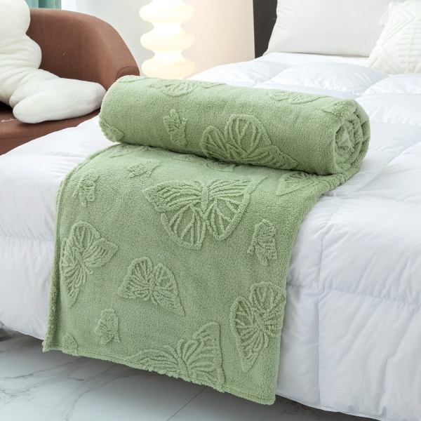 单层塔肤绒纯色毛毯 立体提花蝴蝶毯家用办公室午睡毯子空调毯