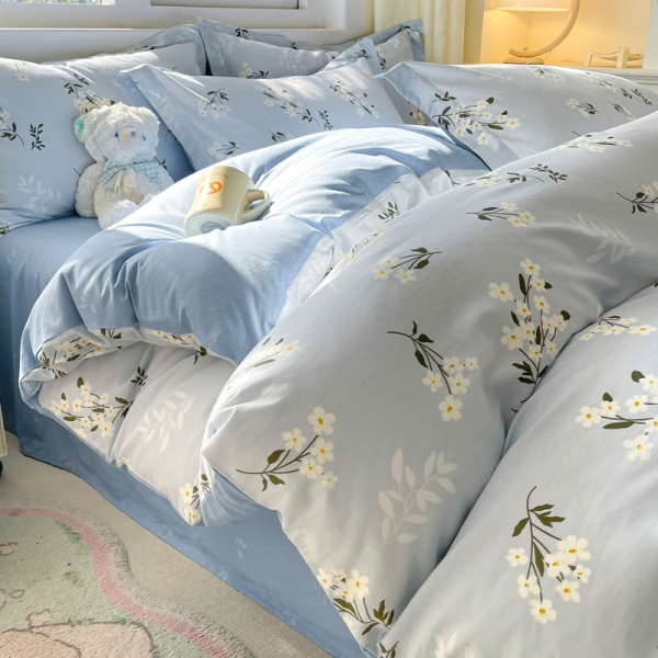 田园全棉ins床上四件套纯棉被套床单床笠 清新碎花床上用品三件套