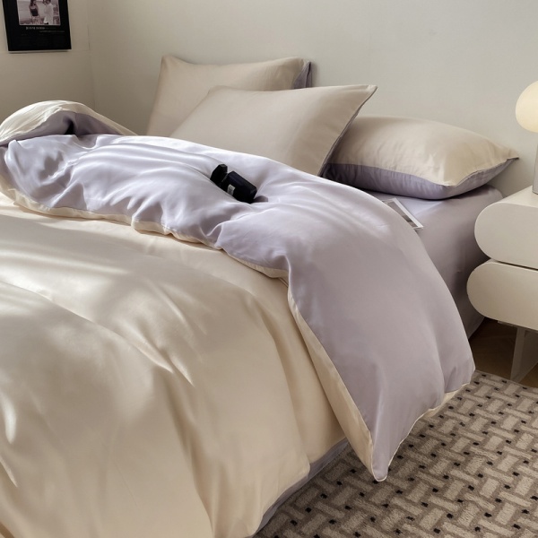 夏季冰丝床上四件套夏天丝滑被套裸睡床单水洗纯色宿舍三件套床品