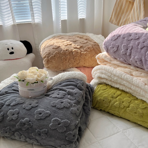 INS温柔云朵花舒棉绒毛毯加厚羊羔绒毯子秋冬保暖夏被空调被夏被