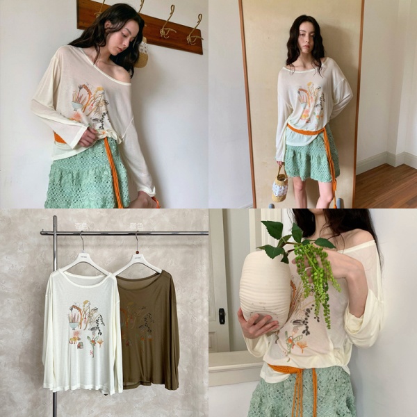 UNITY MODE天丝莱赛尔长袖针织透明防晒罩衫夏印花休闲上衣250698