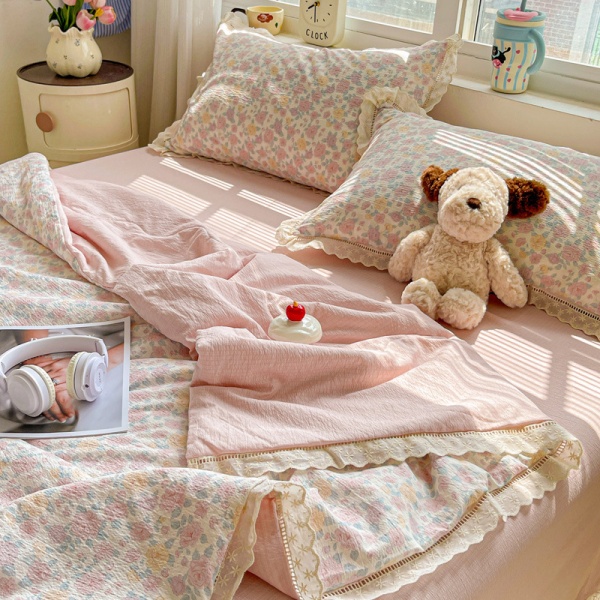 田园风碎花全棉空调夏凉被边四件套柔软水洗双人床单被套三件套