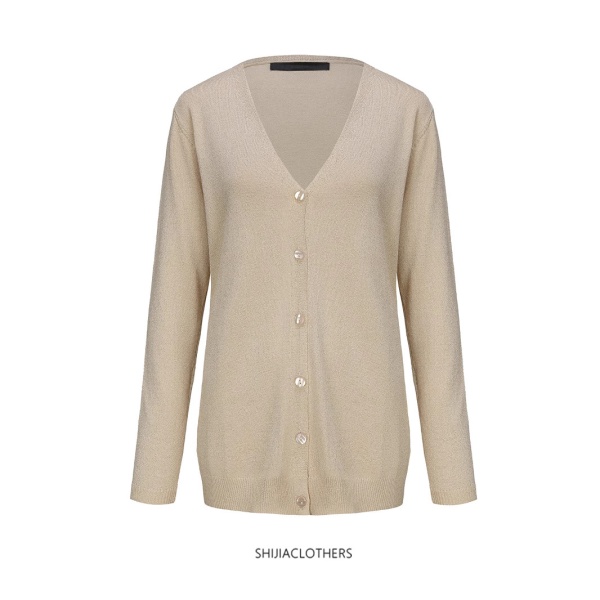 针织开衫外套跨境欧美春秋女装外搭纯色单排扣宽松大码精纺V领