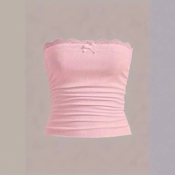 2024亚马逊跨境夏季新款蕾丝拼接纯色性感欧美上衣辣妹抹胸背心女