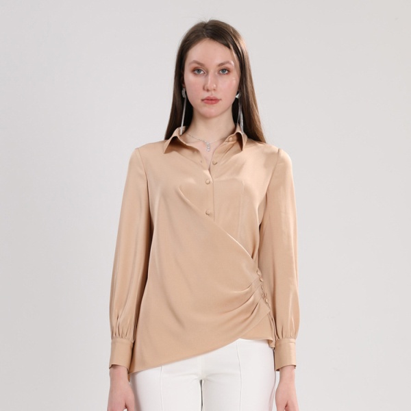 2023新款定制女装设计感醋酸时尚设计长袖套头女式衬衫