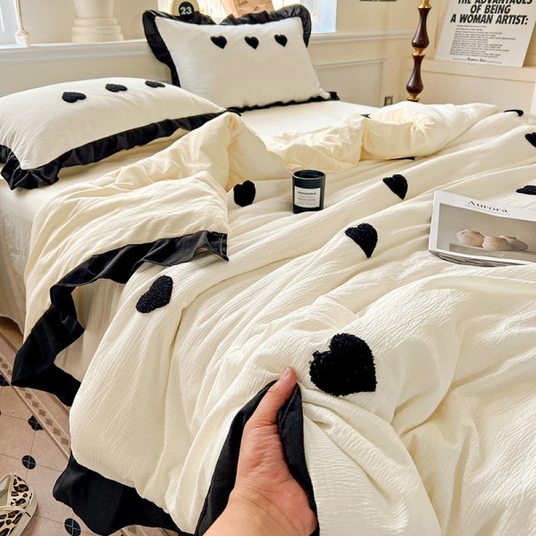 夏新款韩版小泡泡水洗棉毛巾绣夏被四件套爱心蝴蝶结薄被子空调被