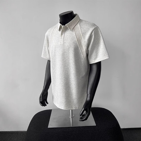 美式正肩短袖polo衫男士夏季重磅青少年体恤翻领插肩五分袖上衣潮