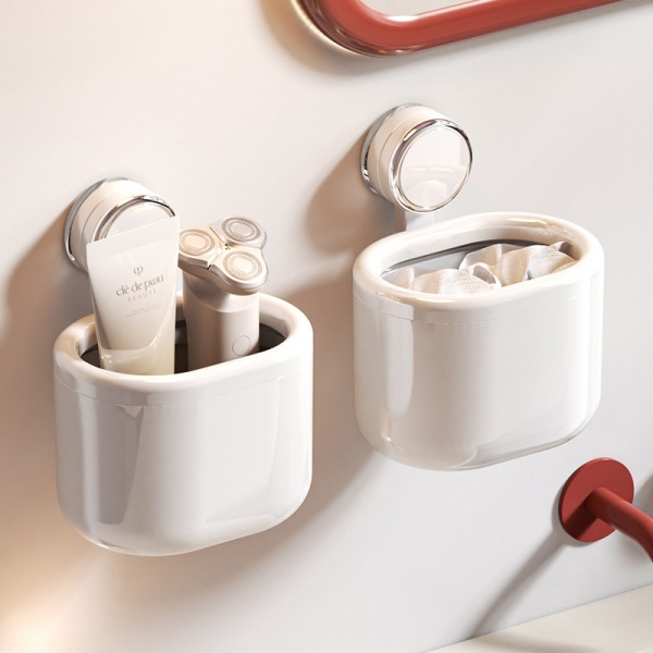 吸盘洗脸巾收纳盒家用卫生间化妆品收纳壁挂式免打孔洗漱台置物架