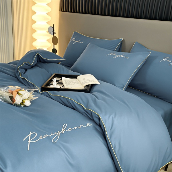 新款水洗棉刺绣四件套细腻亲肤水洗棉活性印染四件套宿舍三件套