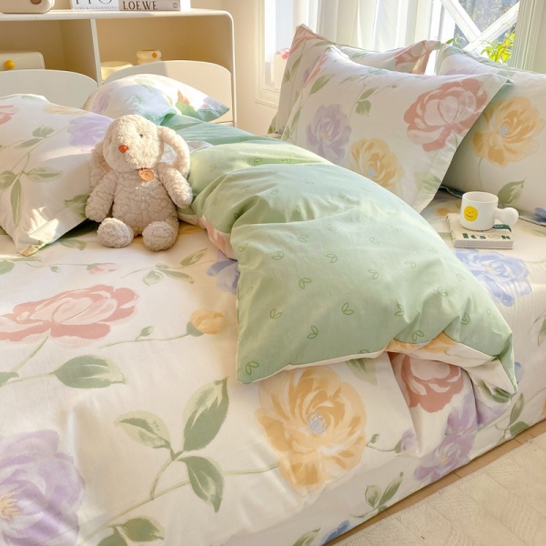 小清新床上四件套100全棉印花纯棉被套床单宿舍三件套床上用品