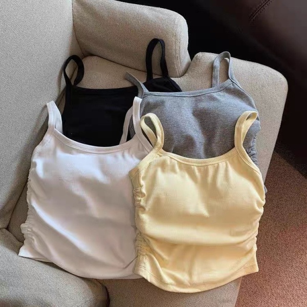 吊带背心女夏季带胸垫褶皱显瘦内搭外穿小众辣妹性感抹胸打底上衣