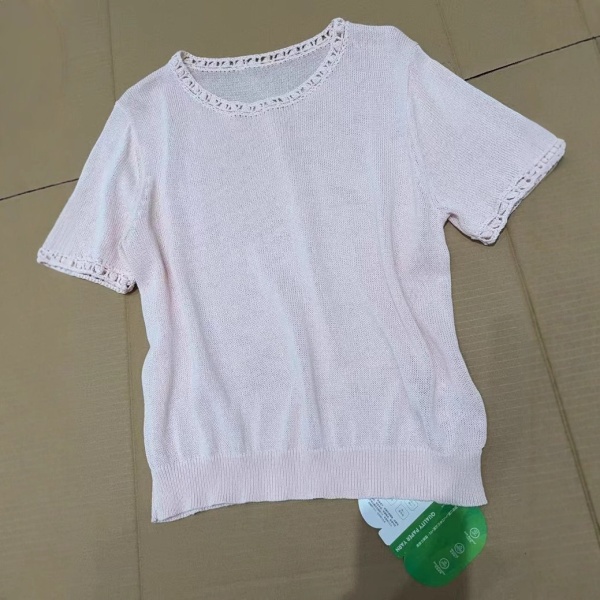 厂家现货手工钩花纸纱短袖2025新款时尚休闲T恤女装纯色百搭上衣