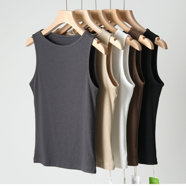 优可丝背心女士一字领螺纹上衣纯色圆领打底衫内搭外穿无袖T恤