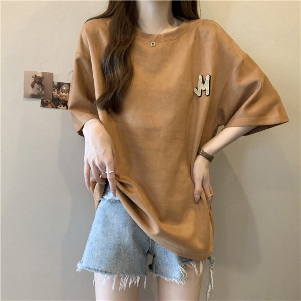 欧美风外贸短袖T恤女夏装宽松大码绣花字母半袖外穿打底衫上衣