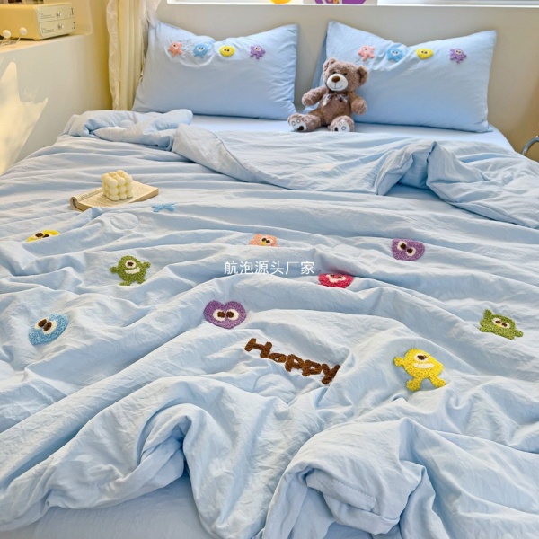 超柔毛巾绣水洗棉夏凉被四件套冰丝凉感空调被学生宿舍