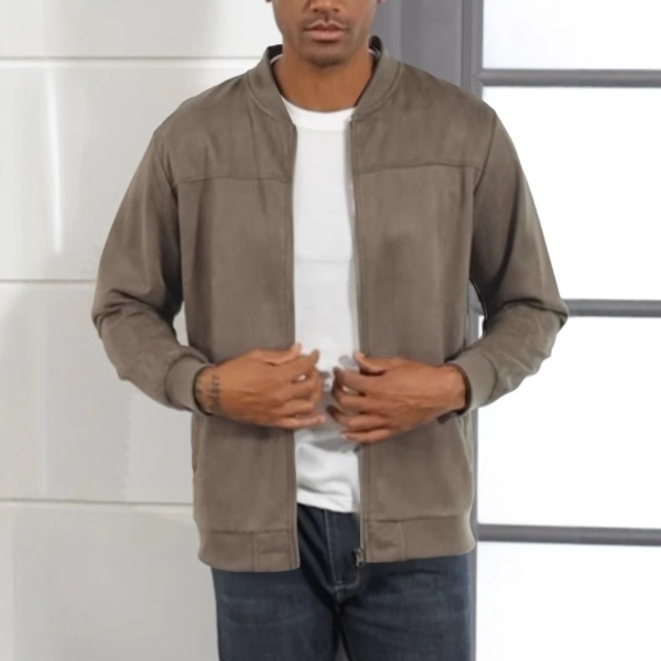 2025跨境亚马逊春秋季麂皮绒纯色男装拉链夹克休闲复古长袖夹克衫