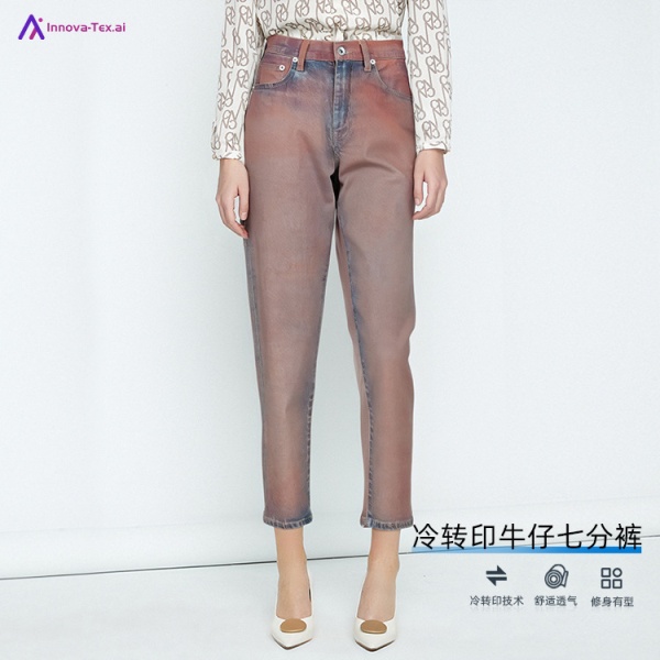 女装七分牛仔裤 全棉 双面冷转印技术 时尚潮流