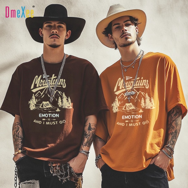 2025夏季复古男街头男士上衣潮牌小众设计风景印花图案男装t恤