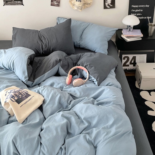 日式无印水洗棉四件套裸睡良品床单被套学生宿舍床上三件套床笠款