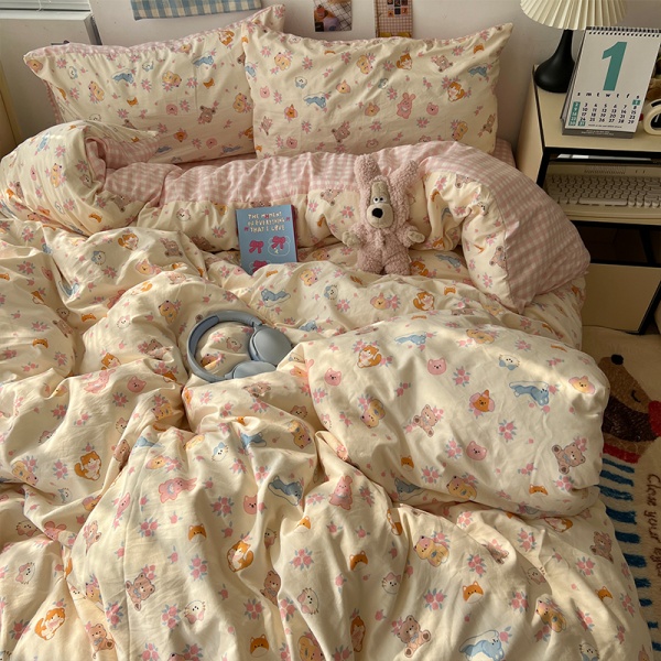 A类母婴级水洗棉四件套床上用品床单被套被罩床笠学生宿舍三件套4