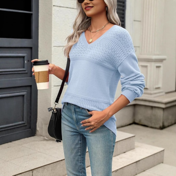 外贸跨境欧美eBay亚马逊女装春秋宽松长袖针织衫上衣高级感优雅