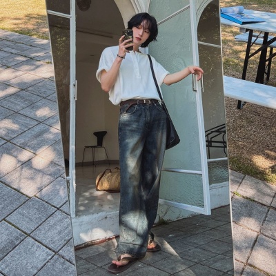 MYQ亨利领短袖T恤男士夏季宽松百搭体恤韩版潮流高级感半袖上衣