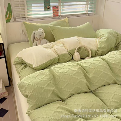 四件套夏天床上用品床单针织提花水洗棉被套罩四季宿舍三件套纯棉