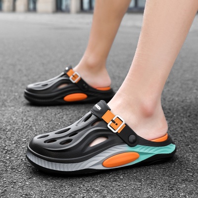 夏季包头凉鞋男踩屎感厚底透气办公室洞洞鞋外穿运动休闲沙滩拖鞋