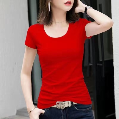 女式圆领打底衫春季新款包边休闲内搭上衣夏款纯色修身短袖t恤女