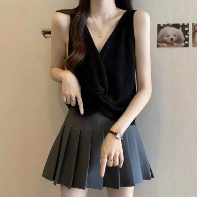性感美背针织衫正反两穿吊带背心法式独特别致坎肩V领无袖上衣女