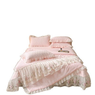 韩版水洗棉夏凉被床盖款四件套少女心空调水洗花边床裙夏被空调薄