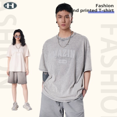 RJ男装洗水夏季新款短t男半袖宽松大版oversize潮牌男女同款短袖