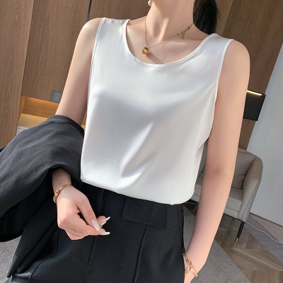 真丝吊带背心女西装内搭白黑打底冰丝醋酸绸缎面桑蚕丝宽松上衣